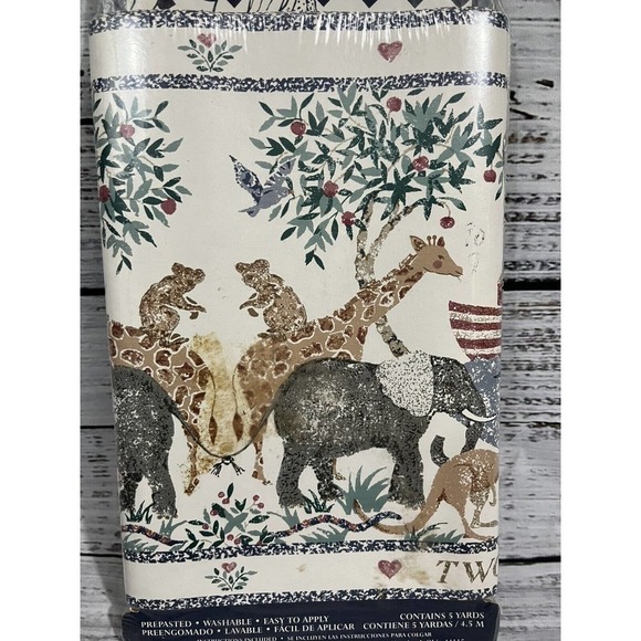Two by Two Noah's Ark Expressions Wallpaper Boarder 5 yards Elephant Giraffe - Picture 2 of 8